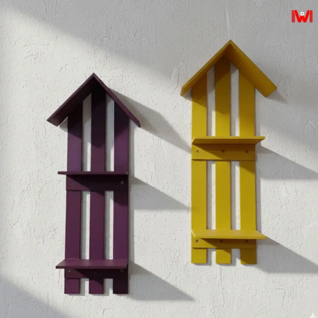House Shaped Wall Shelf (2 Pis Set) – Brown & Yellow
