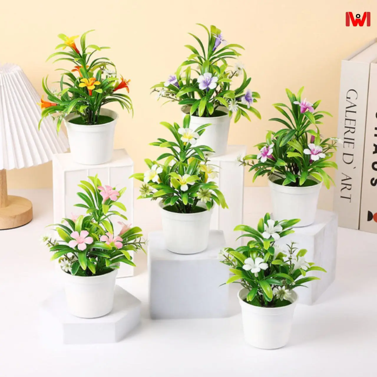 Mini Artificial Flower Pot - For Desk, Shelf & Room Decoration